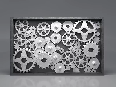 Industrial Style Background Wall With Black Frame And Silver Gears In Various Sizes 3d model