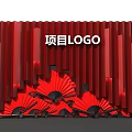 Project Logo Display Wall With Red Background And Fan Decorations 3d model