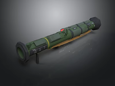 Green Portable Military Rocket Launcher With Tubular Design Yellow Stripes And Support Stand 3d model