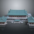 Chinese Traditional Architecture With Green Roof And Symmetrical Pavilion Structures