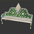Outdoor Bench With Light Wooden Finish Intricate Carved Patterns And Diamond Backrest Design