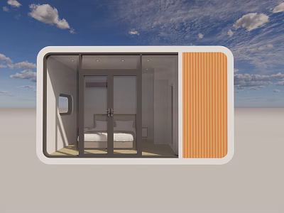 Modern Container Guest House With Glass Doors Wooden Panel And Cozy Bedroom Interior 3d model