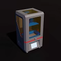 Modern Industrial 3D Printer With Transparent Enclosure Gray Body Red Accent And Control Panel