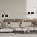 Modern Sectional Sofa Coffee Table Combination With Floor Lamps And Neutral Cushions