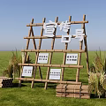 Bamboo Frame Photo Check-in Spot With Propaganda Slogans Straw Bundles And Green Grassland