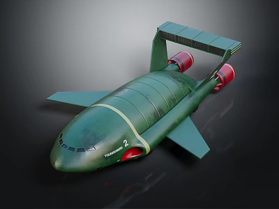 Futuristic Green Water Vehicle With Streamlined Design Wings And Red Engines 3d model