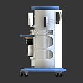 Mobile Medical Workstation With Two Monitors Blue White Console And Wheels For Clinical Use