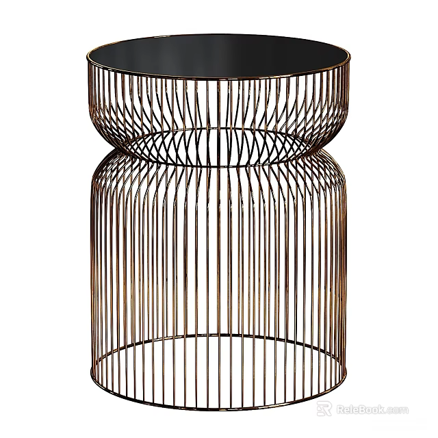 Modern Two-Tiered Side Table With Black Top And Gold Metal Strips 3d model 