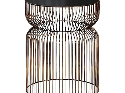 Modern Two-Tiered Side Table With Black Top And Gold Metal Strips 3d model
