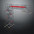 Sturdy Industrial Metal Frame Furniture with Red Shelves and Support Structure