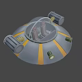 Futuristic UFO Structure Featuring Dome Orange Stripes Circular Components And Pipes