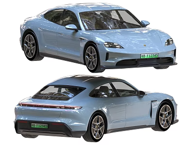 Light Blue Porsche Electric Sedan With Front And Rear Views 3d model