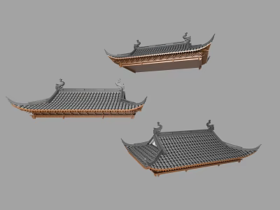 Traditional Chinese Architectural Roof With Curved Eaves And Gray Tile Design 3d model