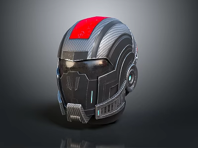 Futuristic Carbon Fiber Helmet With Red Top Black Silver Design And Glowing Details 3d model