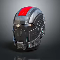 Futuristic Carbon Fiber Helmet With Red Top Black Silver Design And Glowing Details
