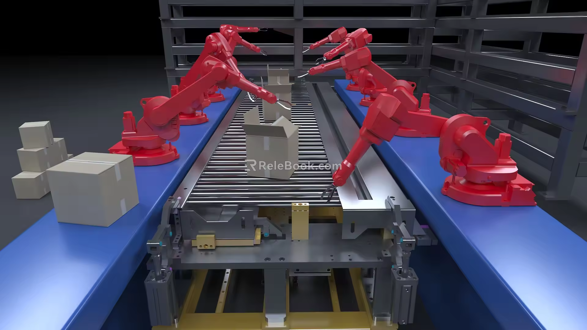 Modern mechanical arm mechanical assembly line 3d model
