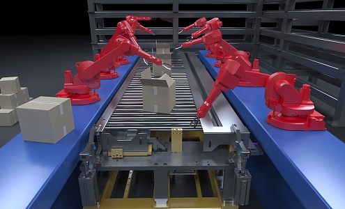 Modern mechanical arm mechanical assembly line 3d model