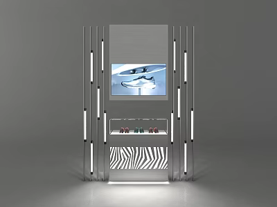 Modern Illuminated Display Kiosk With Screen Zebra Pattern Drawer And Frame 3d model