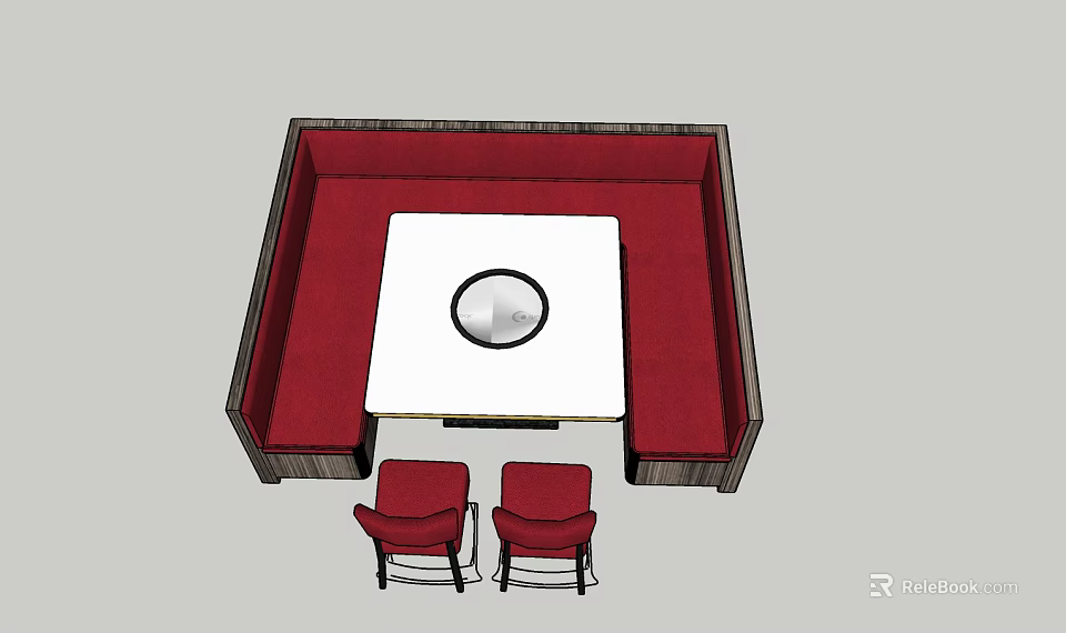 Red Public Seating With White Square Table And Two Red Chairs 3d model