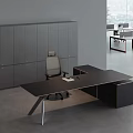 Modern Public Office Space With Gray Cabinet Black Desk And Office Chair