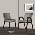 Modern Upholstered Dining Chairs With Gray Beige Fabric And Wooden Legs Design