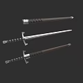 Three Medieval Swords With Metal Blades And Decorative Handles On Black Background