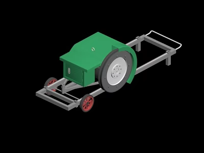 Green Industrial Mechanical Device With Large Wheel Metal Frame And Small Red Wheels 3d model