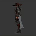Adventurous Fantasy Character In Metal Armor Long Coat With Wide Brimmed Hat And Leather Attire