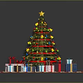 Festive Christmas Tree Decorated With Ornaments And Gifts On Red Carpet