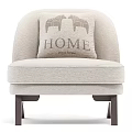 Modern Beige Accent Chair With HOME Lettering Cushion And Wooden Legs