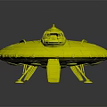 Futuristic Silver Flying Saucer Spaceship with Red Accents Cockpit and Landing Gear for Cosmic Exploration