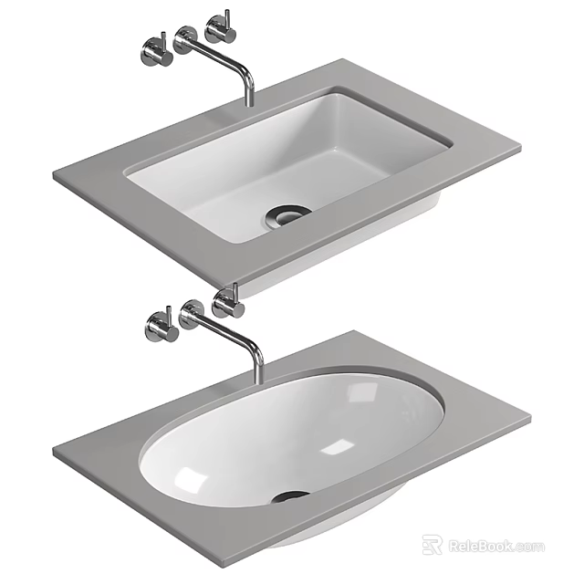 Modern Square And Oval Countertop Washbasin Designs With Chrome Faucet For Bathroom 3d model 
