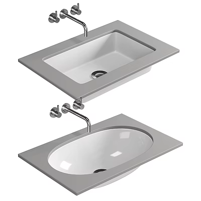 Modern Square And Oval Countertop Washbasin Designs With Chrome Faucet For Bathroom 3d model