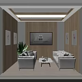 Cozy Lounge Area Interior With Wooden Walls White Sofas Coffee Table TV And Green Plant