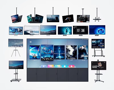 Various TV Styles Including Wall Mounted and Stand Placed with Scenic Movie Displays 3d model