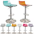 Stylish Modern Bar Stools With Transparent Seats And Adjustable Chrome Bases 3d model