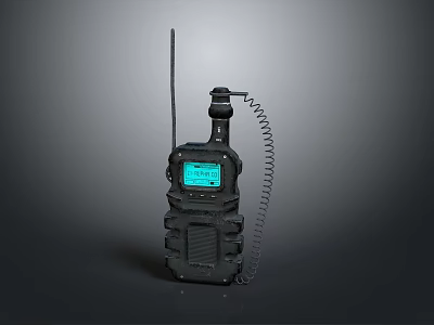 Professional Handheld Walkie Talkie With Antenna Digital Screen And Coiled Mic 3d model