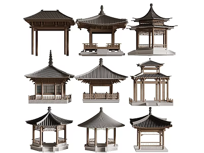 Various Styles of Traditional Chinese Pavilions With Unique Roof Designs And Structures 3d model