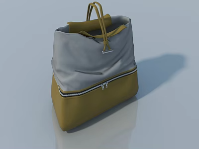 Gray And Yellow Tote Bag With Leather Handle And Zipper Detail On Smooth Surface 3d model