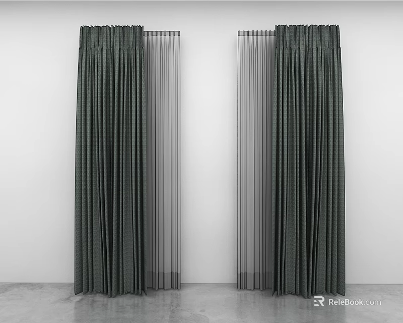 Gray Modern Curtains Double Layer Design With Drapery Effect For Contemporary Interior Spaces 3d model