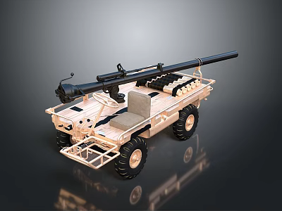 Mobile Artillery Weapon System Mounted on Tactical Military Vehicle with Long Barrel 3d model