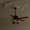 Traditional Decorative Ceiling Fan Light with Blades and Glass Lamp Shades and Ornate Medallion