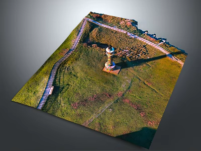 Ancient Historical Site With Tower Structure And Winding Pathway On Green Grassland 3d model