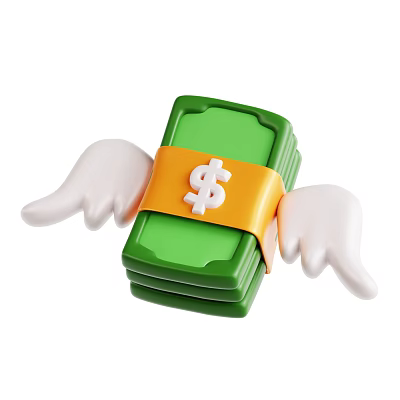 Decorative Ornament Set With Green Money Stacks Orange Band Dollar Sign And White Wings 3d model