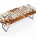 Functional Modern Table with Hexagonal Brown White Mosaic Top and Metal Legs