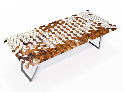 Functional Modern Table with Hexagonal Brown White Mosaic Top and Metal Legs 3d model