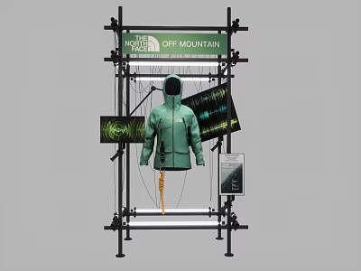 DP Device Showcasing The North Face Mountain Green Jacket With Technical Displays 3d model
