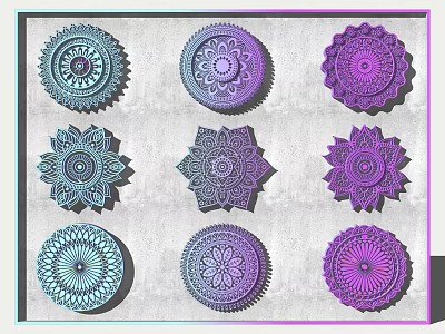 Chinese-style ring kaleidoscope mandala pattern 3d model