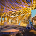 Modern Stage Setup With Illuminated Lighting Steps Backdrop Displays And Front Table