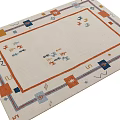 Neutral Beige Square Rug with Geometric Patterns Blue Orange Red Accents and Decorative Lines